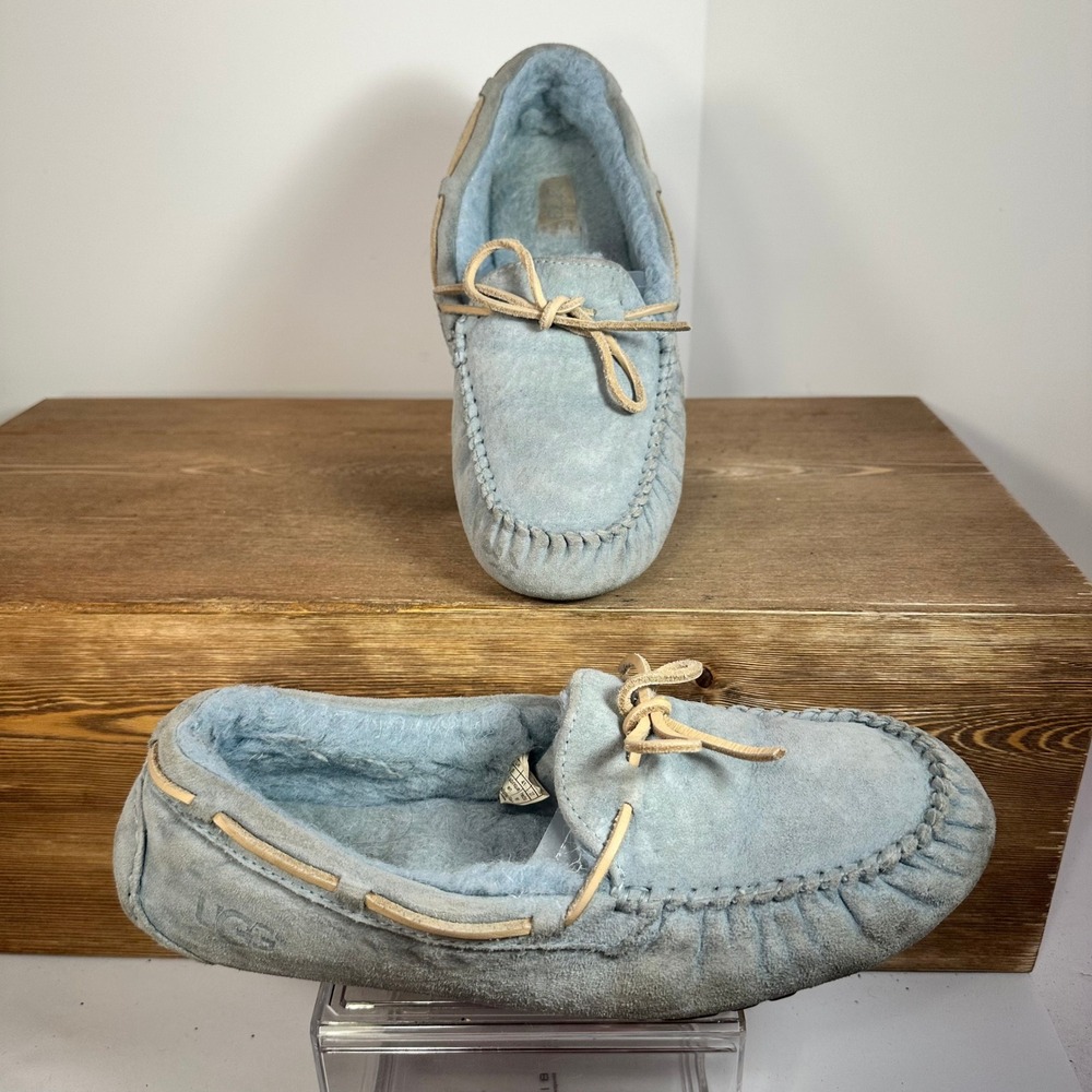UGG Suede Leather Shearling Slippers Women Sz 10  Cozy Cabin Moccasin Warm Soft